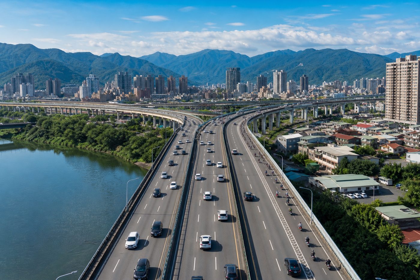 城市高速公路車流空拍情境